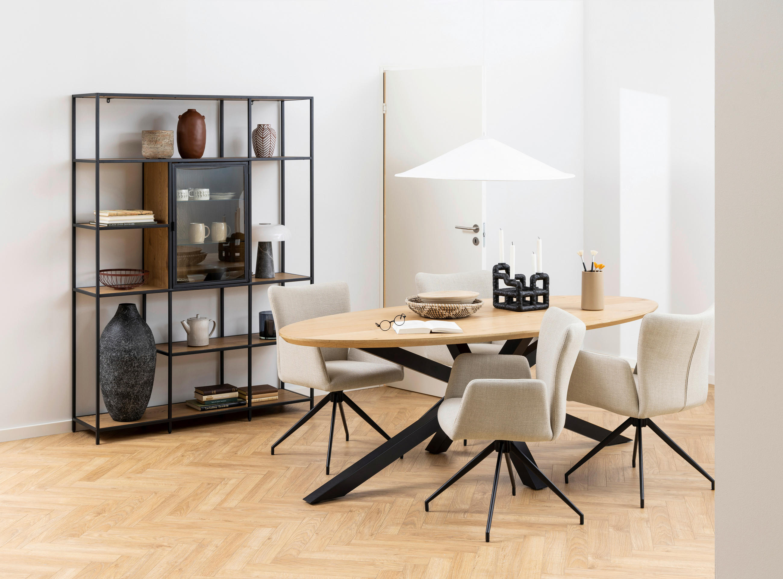 ESSTISCH Eiche furniert oval Naturfarben  - Schwarz/Naturfarben, MODERN, Holz/Holzwerkstoff (220/100/75,5cm) - MID.YOU