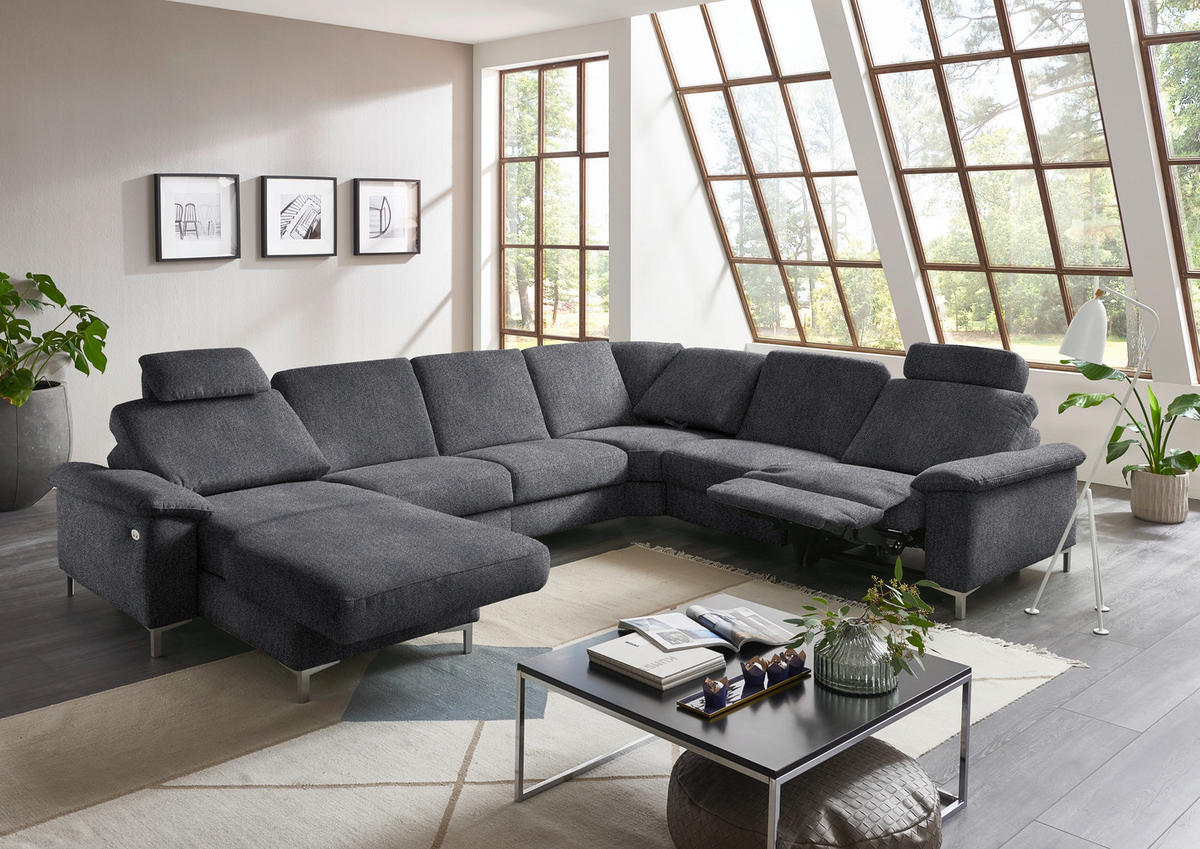 WOHNLANDSCHAFT in Chenille Dunkelgrau  - Dunkelgrau/Alufarben, Design, Textil/Metall (170/333/265cm) - Dieter Knoll