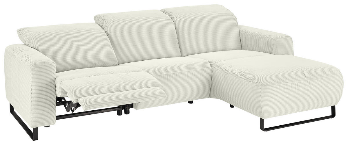 ECKSOFA in Cord Weiß  266/180 cm  - Schwarz/Weiß, KONVENTIONELL, Textil/Metall (266/180cm) - Hom`in