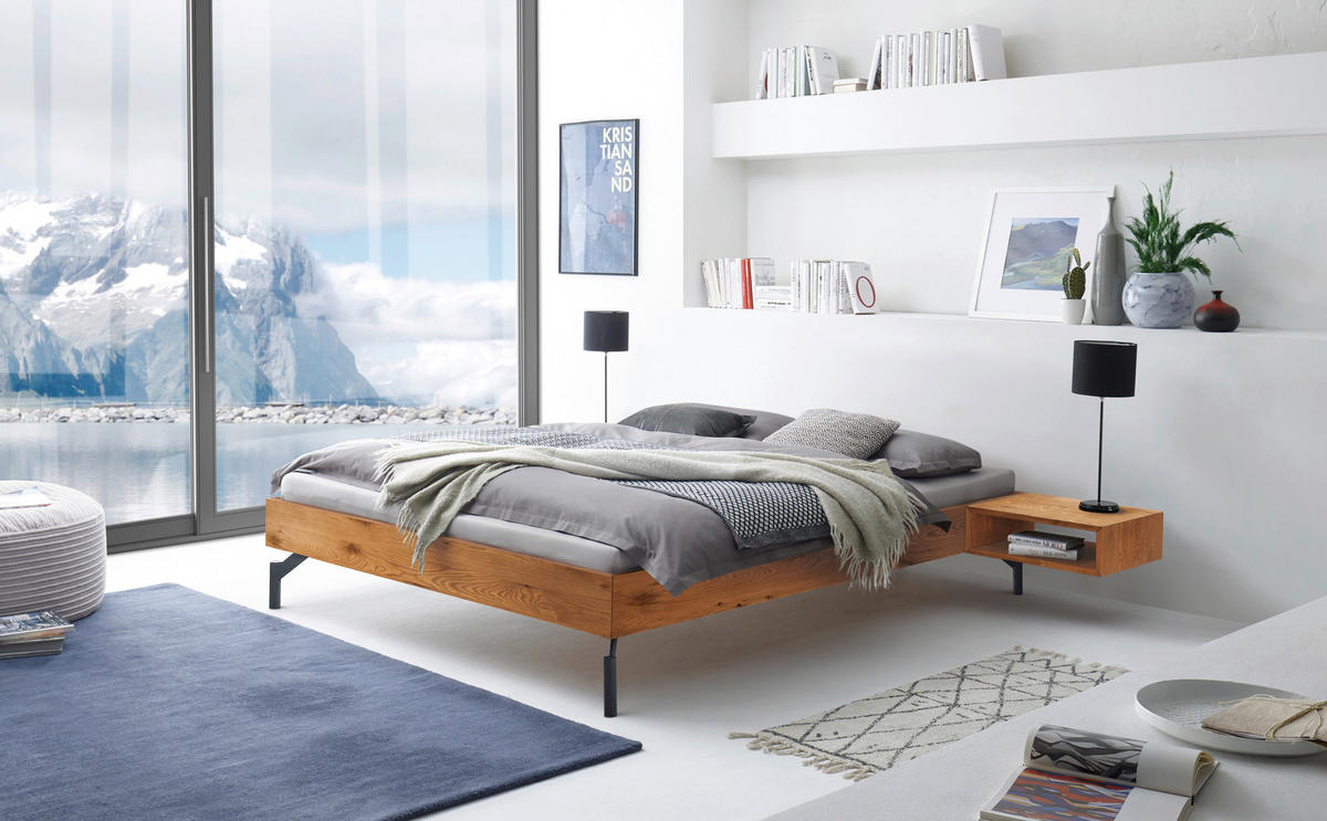 BETT 140/200 cm,  in Wildeiche  - Wildeiche/Schwarz, Design, Holz/Metall (140/200cm) - Hasena