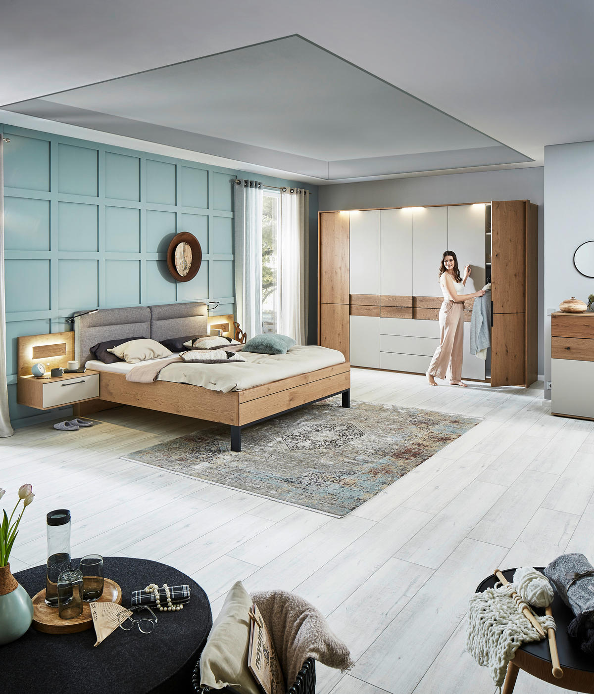 BETTANLAGE 180/200 cm  in Anthrazit, Grau, Taupe, Eichefarben   - Taupe/Eichefarben, Konventionell, Holzwerkstoff/Textil (180/200cm) - Dieter Knoll