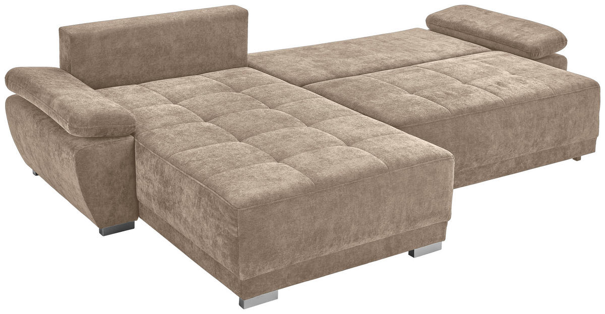 ECKSOFA Graubraun Chenille  - Graubraun/Silberfarben, KONVENTIONELL, Holz/Textil (187/293cm) - Carryhome
