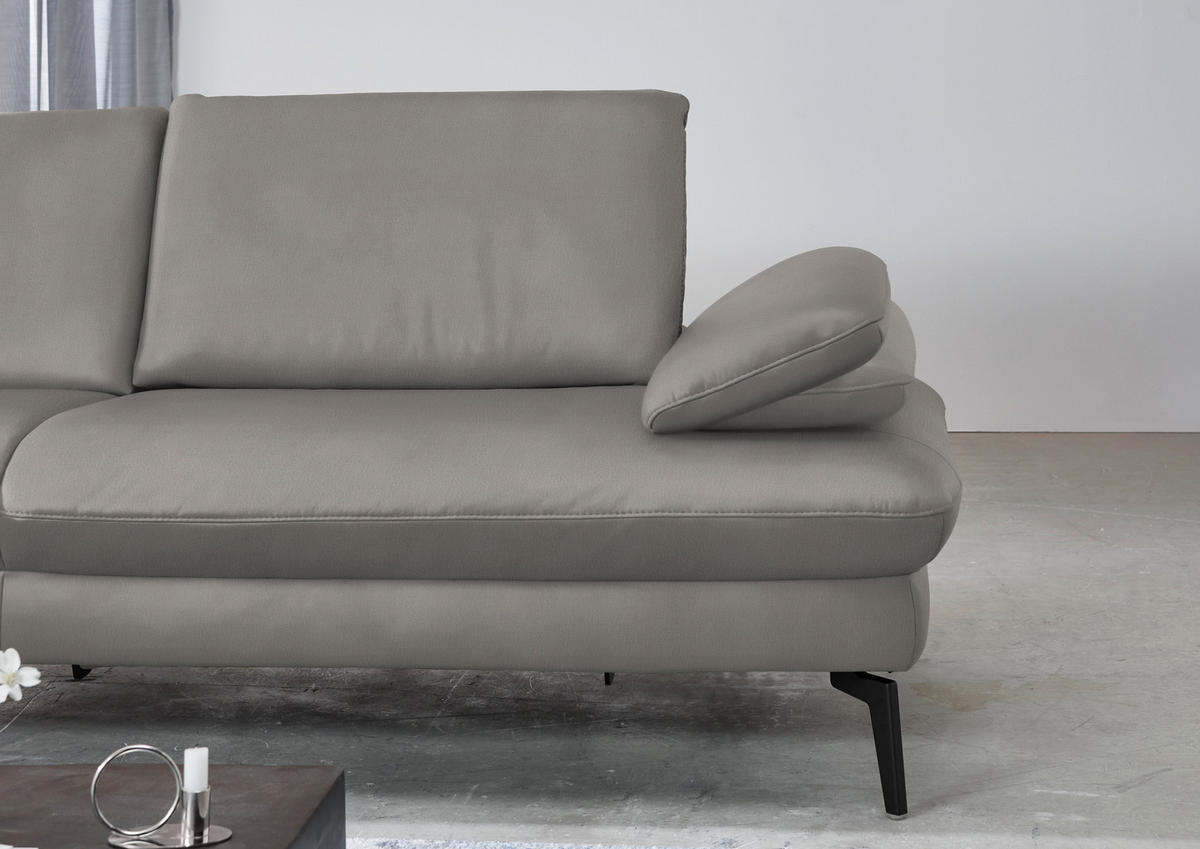 ECKSOFA in Echtleder Hellgrau  - Hellgrau/Schwarz, Design, Leder/Metall (157/325cm) - Dieter Knoll