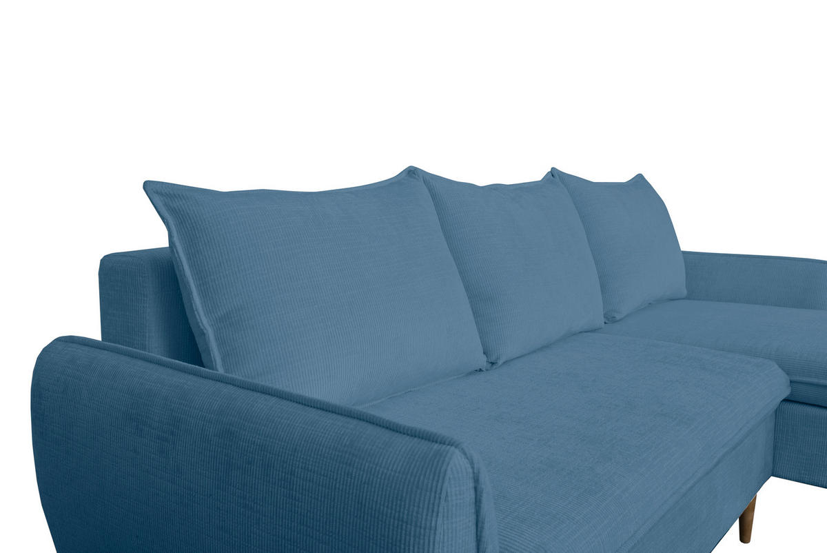 ECKSOFA Blau Chenille  - Blau/Buchefarben, KONVENTIONELL, Holz/Textil (244/163cm) - Carryhome
