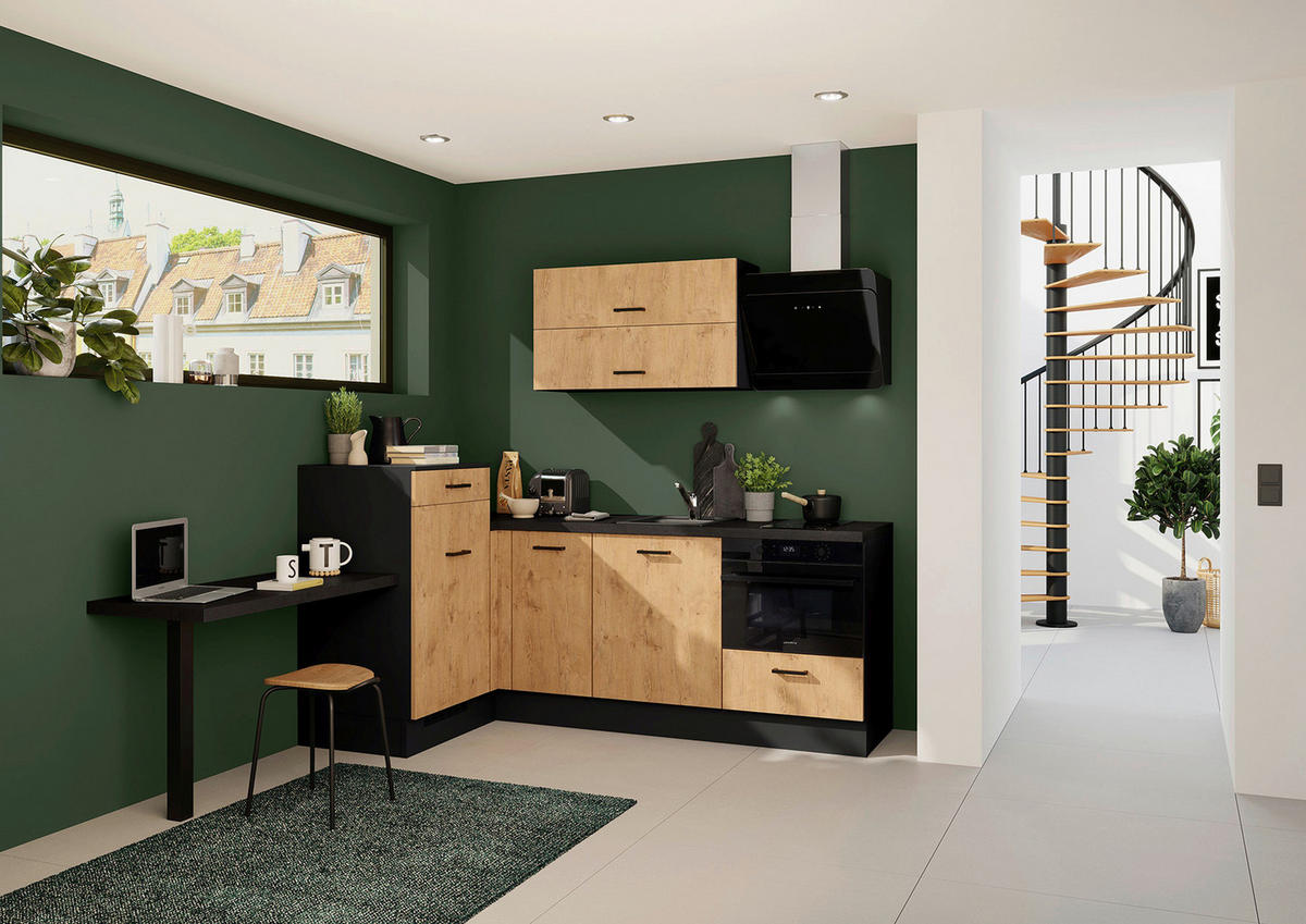 ECKKÜCHE 241/225 cm  in Eichefarben  - Dunkelgrau/Eichefarben, Design, Holzwerkstoff/Metall (241/225cm) - Impuls