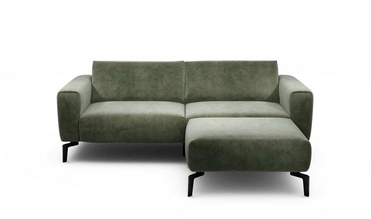 2,5-Sitzer inkl. Hocker Samt Waldgrün  - Waldgrün/Schwarz, Design, Textil/Metall (220/86/86-94cm) - SENSOO