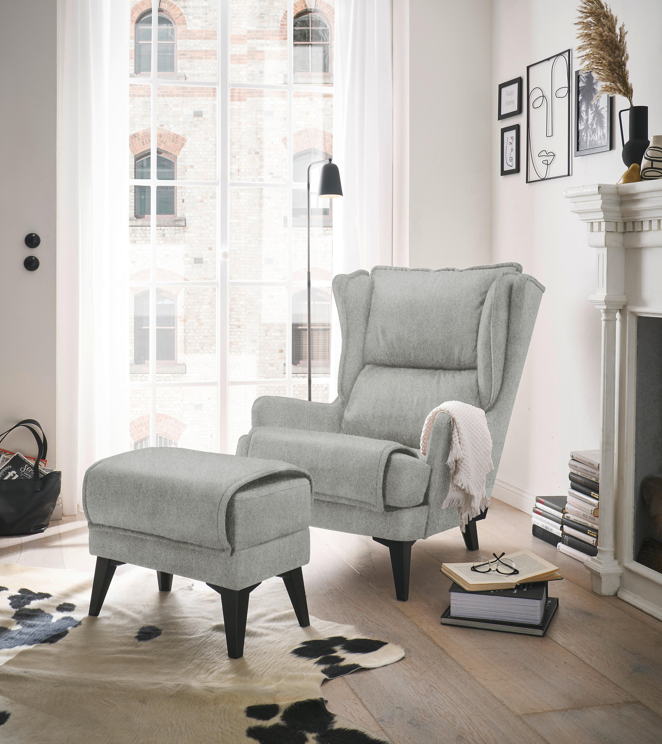 OHRENSESSEL Webstoff Grau  - Schwarz/Grau, MODERN, Kunststoff/Textil (86/104/109cm) - MID.YOU