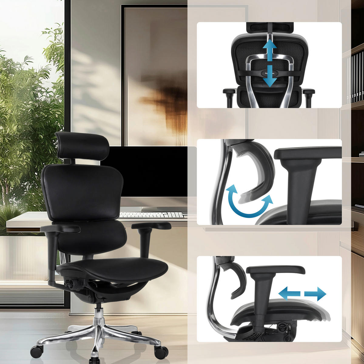 DREHSTUHL Schwarz  - Silberfarben/Schwarz, MODERN, Leder/Kunststoff (65/114-132/60cm) - MID.YOU