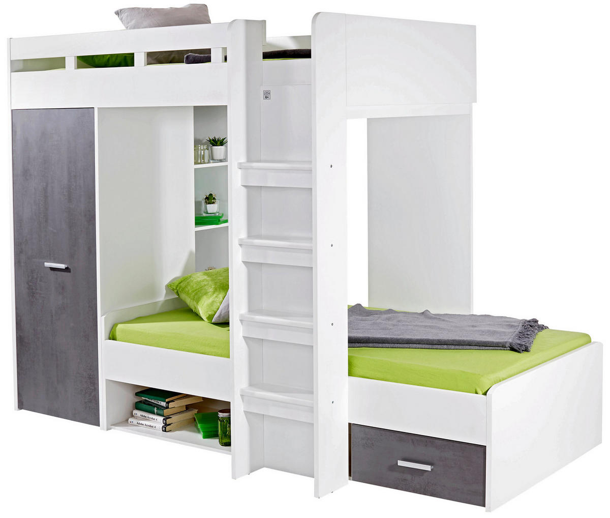 ETAGENBETT - Dunkelgrau/Weiß, KONVENTIONELL, Holzwerkstoff (90/200cm) - MID.YOU