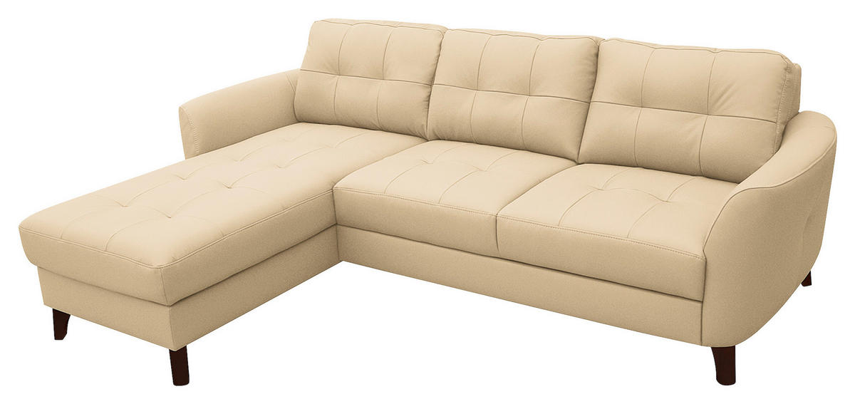 ECKSOFA in Lederlook Echtleder Beige  - Beige/Buchefarben, Design, Leder/Holz (238/168cm) - Livetastic