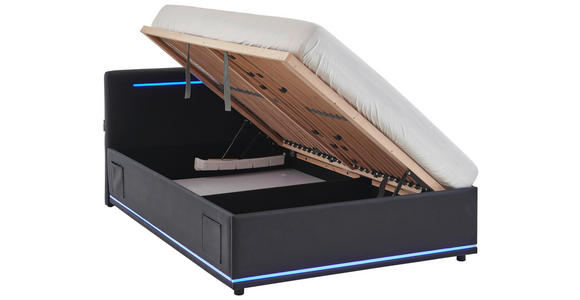POLSTERBETT 120/200 cm,  in Schwarz, Beleuchtung, Lattenrost, Bettkasten,  - Birkefarben/Buchefarben, Design, Holz/Kunststoff (120/200cm) - Xora