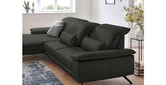 ECKSOFA in Echtleder Graubraun  - Graubraun/Schwarz, Design, Leder/Metall (193/328cm) - Dieter Knoll