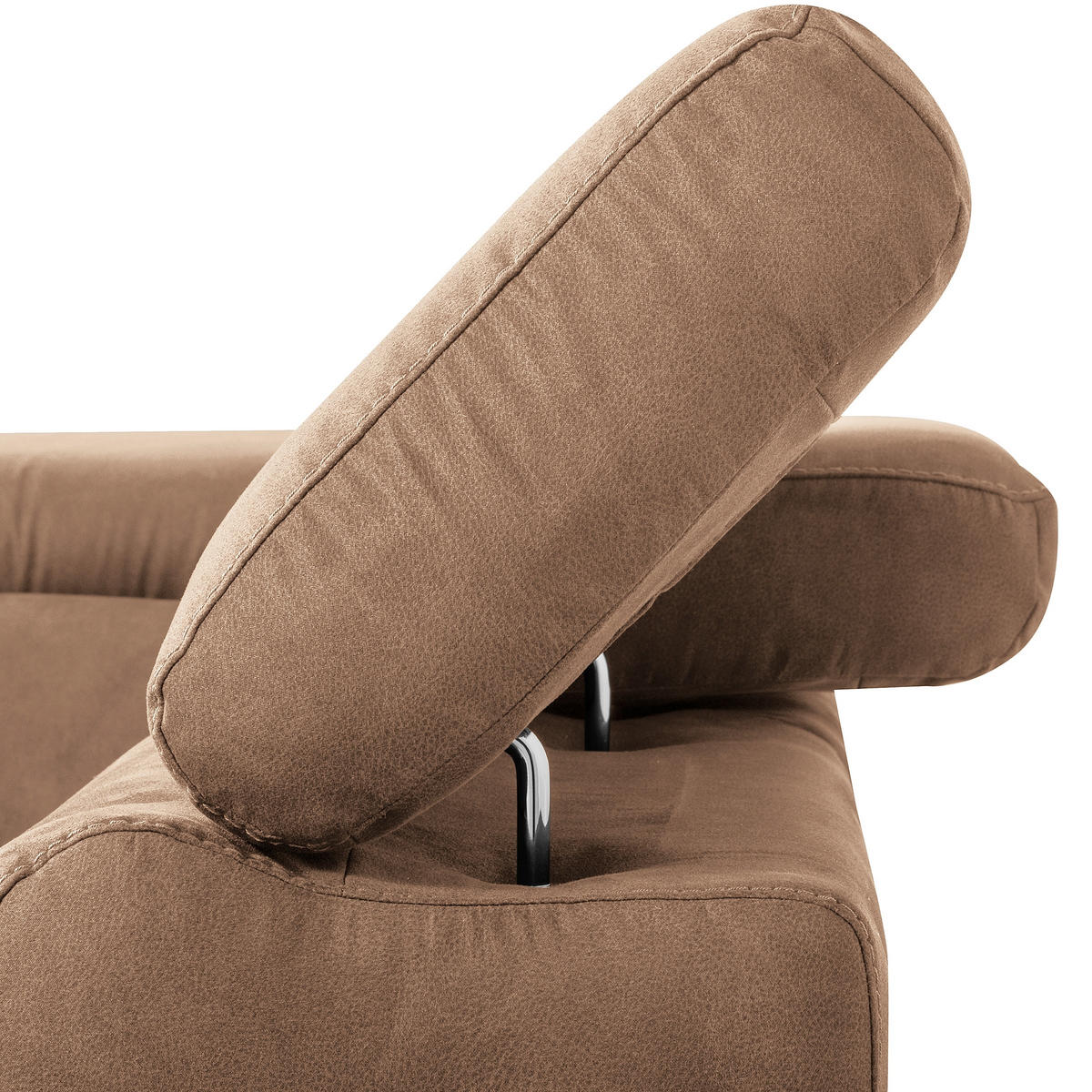 ECKSOFA SONO in Lederlook Hellbraun Armteilverstellung, Kopfteilverstellung  265/210 cm  - Chromfarben/Hellbraun, Design, Textil/Metall (265/210cm) - Livetastic