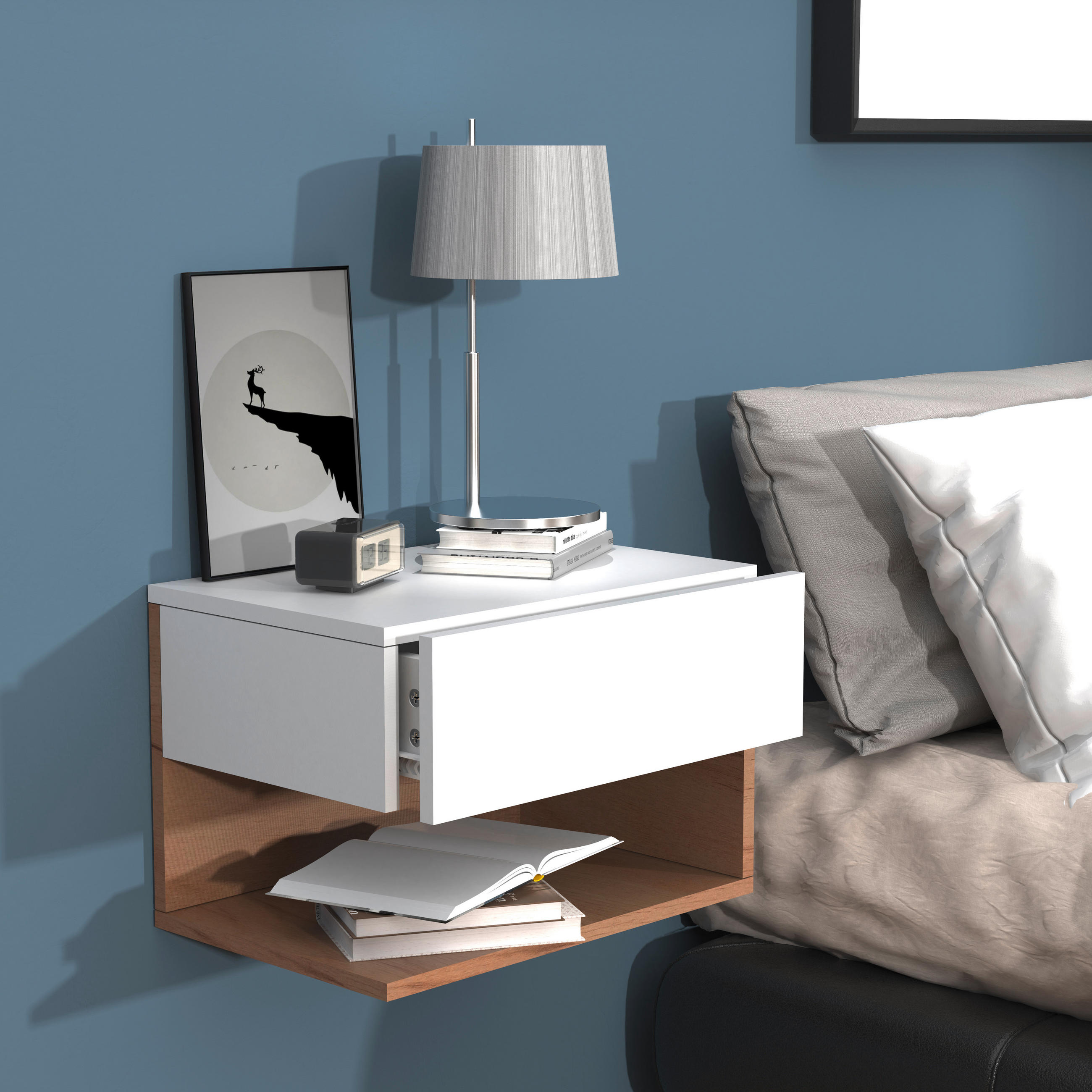 NACHTSCHRANK 45/30/32 cm - Eichefarben/Weiß, MODERN, Holzwerkstoff (45/30/32cm) - MID.YOU