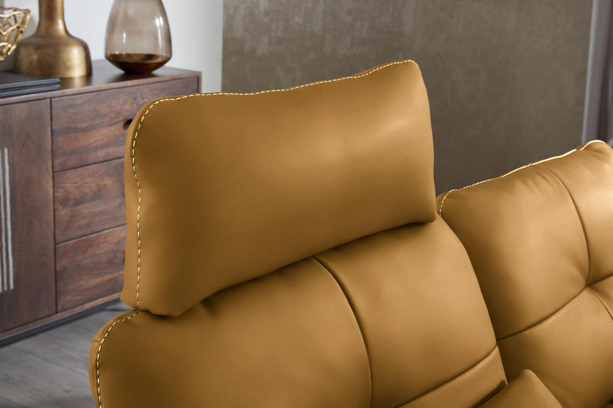 ECKSOFA in Echtleder Currygelb  - Currygelb/Beige, Design, Leder/Metall (298/298cm) - Chilliano