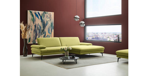 ECKSOFA  in Chenille, Flachgewebe Hellgrün Rücken echt  284/180 cm  - Schwarz/Hellgrün, Design, Textil/Metall (284/180cm) - Dieter Knoll