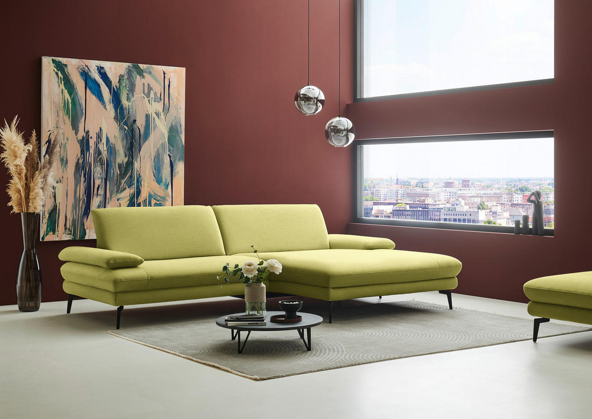 ECKSOFA  in Chenille, Flachgewebe Hellgrün  284/180 cm  - Schwarz/Hellgrün, Design, Textil/Metall (284/180cm) - Dieter Knoll