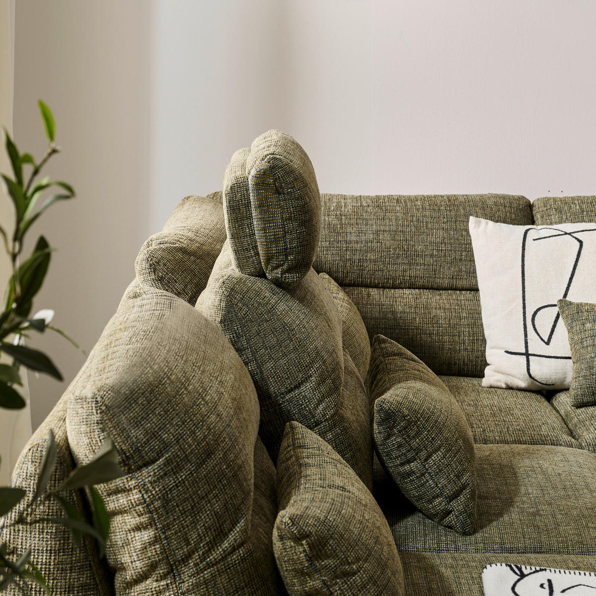 ECKSOFA in Chenille Olivgrün  - Schwarz/Olivgrün, Design, Textil/Metall (213/286cm) - Welnova