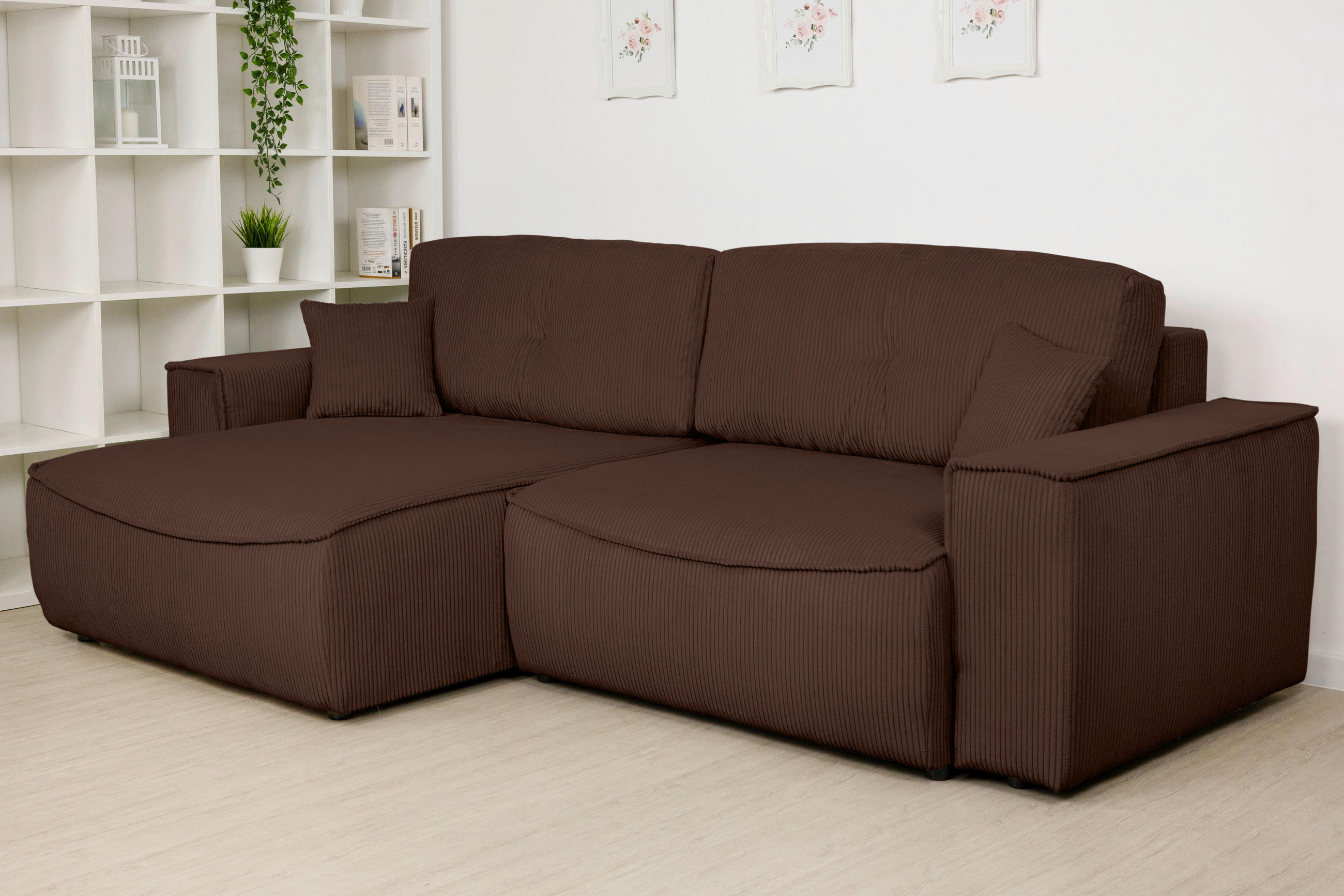 ECKSOFA Dunkelbraun Cord  - Dunkelbraun/Schwarz, KONVENTIONELL, Kunststoff/Textil (148/265cm) - Carryhome