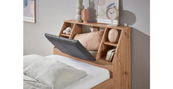 STAURAUMBETT 90/200 cm in Eiche Artisan - Eiche Artisan/Grau, KONVENTIONELL, Holzwerkstoff/Textil (90/200cm) - Carryhome