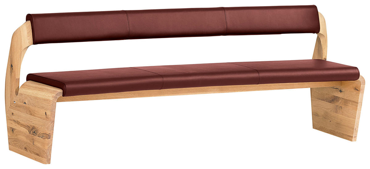 SITZBANK 227/84/70 cm  in Eichefarben, Weinrot  - Eichefarben/Weinrot, Natur, Leder/Holz (227/84/70cm) - Voglauer
