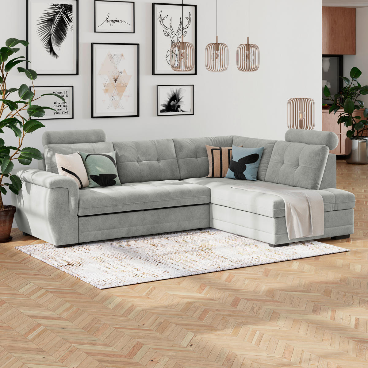 ECKSOFA  Mikrofaser, Struktur Grauweiss  - Schwarz/Grauweiss, Konventionell, Kunststoff/Textil (183/251cm) - MID.YOU