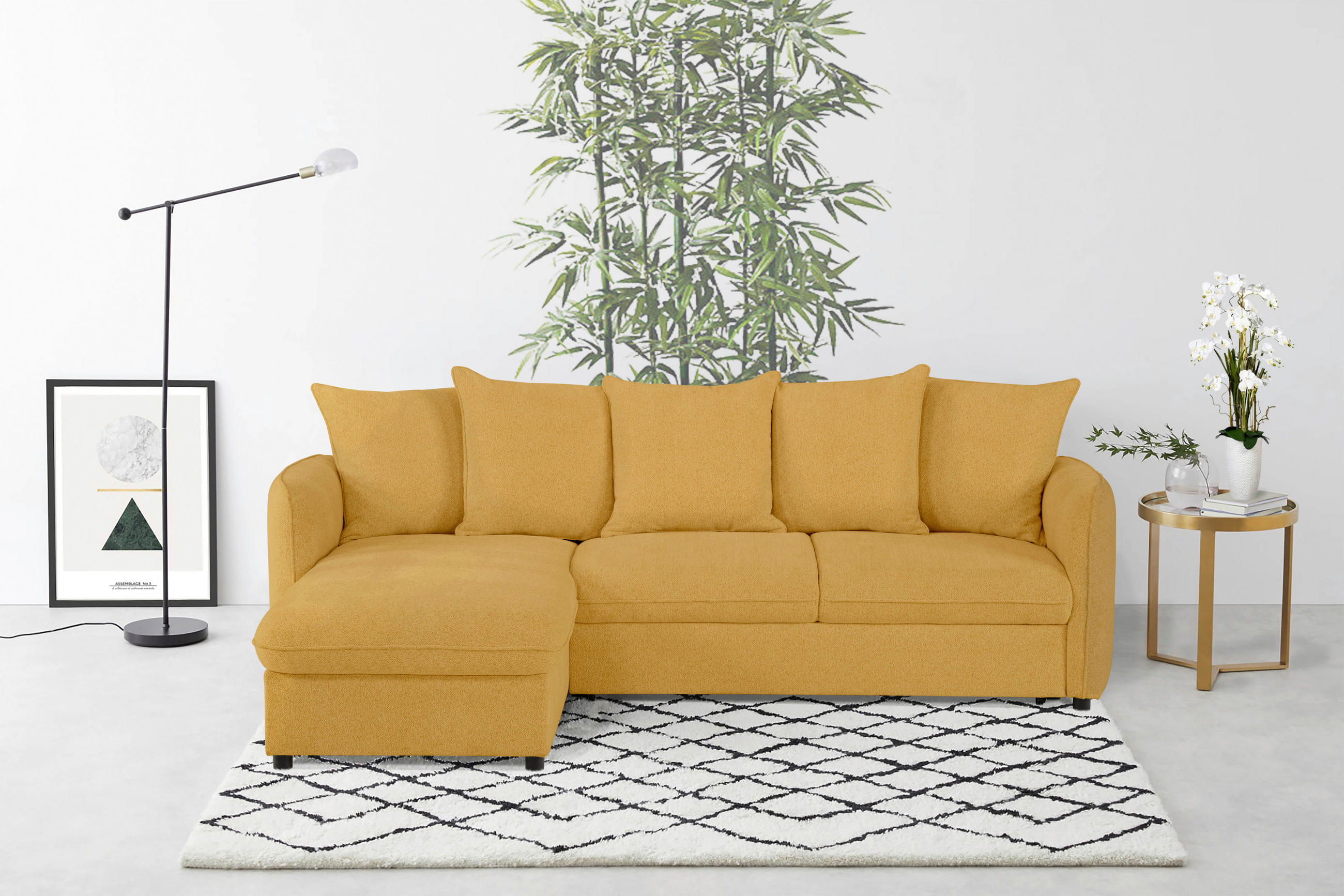 ECKSOFA Senfgelb Chenille  - Senfgelb, Design, Textil (254/160cm) - MID.YOU