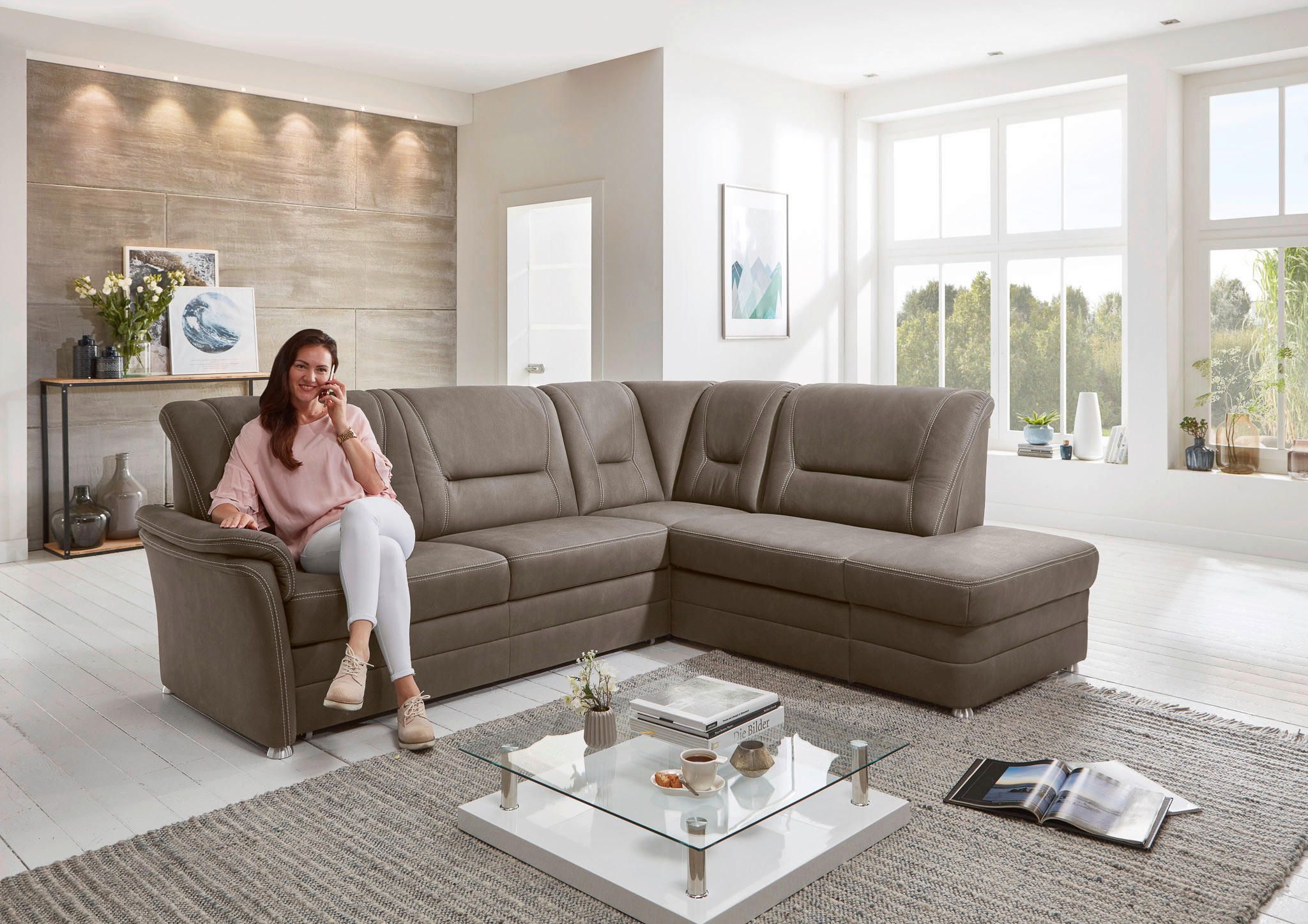 SEDEŽNA GARNITURA, rjava  - bež/rjava, Konvencionalno, tekstil (259/96/218cm) - Beldomo Comfort