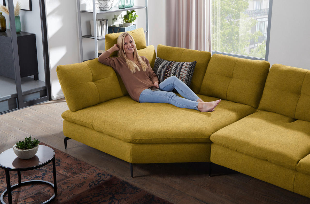 ECKSOFA in Flachgewebe Hellgrün  - Schwarz/Hellgrün, Design, Textil/Metall (157/344cm) - Chilliano