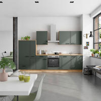 KÜCHENBLOCK Easytouch 330 cm  in Eichefarben, Dunkelgrün  - Dunkelgrün/Eichefarben, MODERN, Holzwerkstoff/Metall (330cm) - Nobilia
