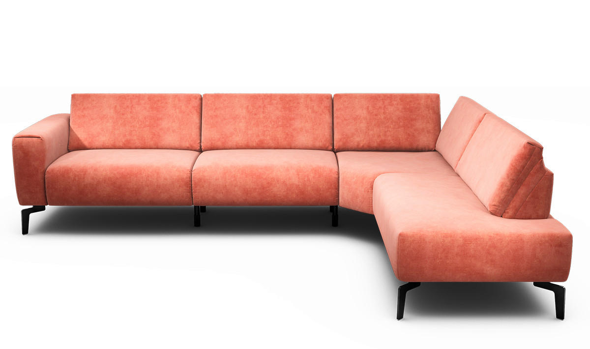 ECKSOFA Cosy Rosa Samt  - Schwarz/Rosa, Design, Textil/Metall (296/213cm) - SENSOO