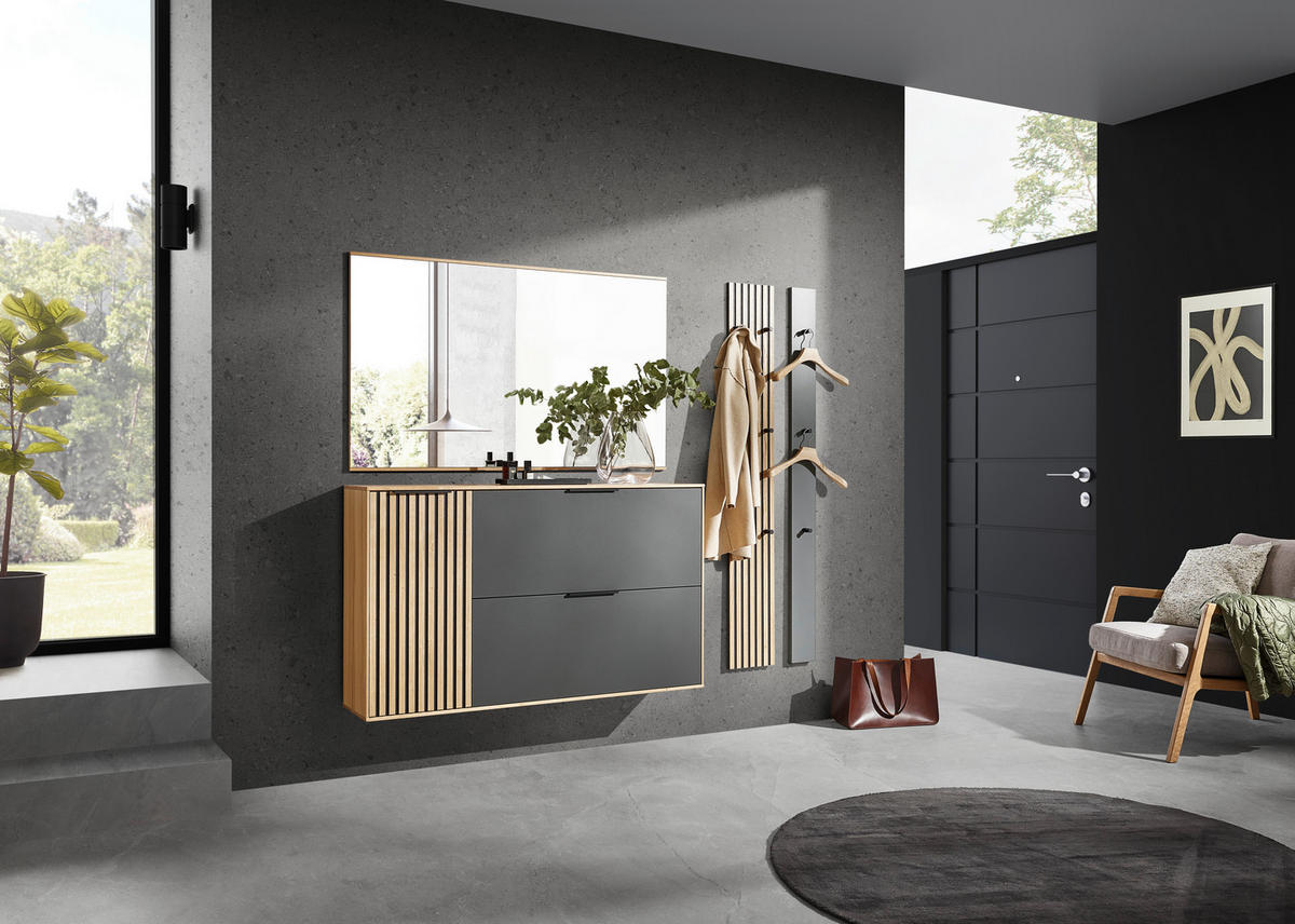 HÄNGESCHUHSCHRANK Eiche, Asteiche furniert, teilmassiv Grau, Eichefarben, Eiche Bianco  - Eiche Bianco/Eichefarben, Design, Holz/Holzwerkstoff (140/83/31cm) - Dieter Knoll