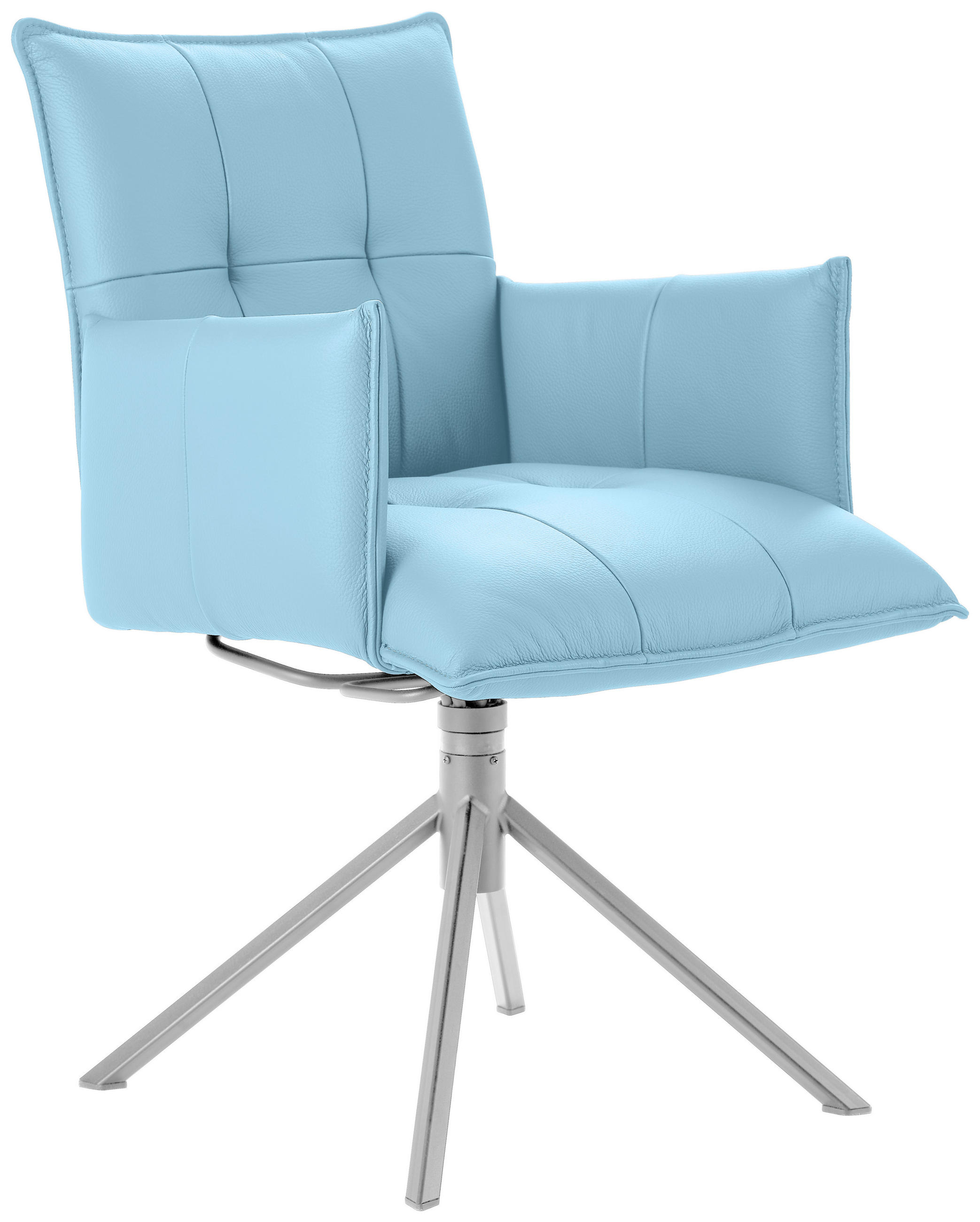 ARMLEHNSTUHL  in Echtleder pigmentiert  - Edelstahlfarben/Hellblau, Design, Leder/Metall (55/85/65cm) - Valnatura