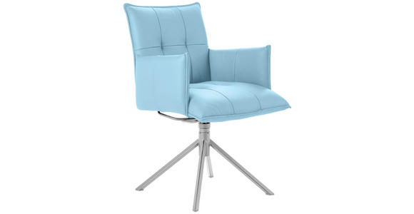 ARMLEHNSTUHL in Echtleder pigmentiert - Edelstahlfarben/Hellblau, Design, Leder/Metall (55/85/65cm) - Valnatura