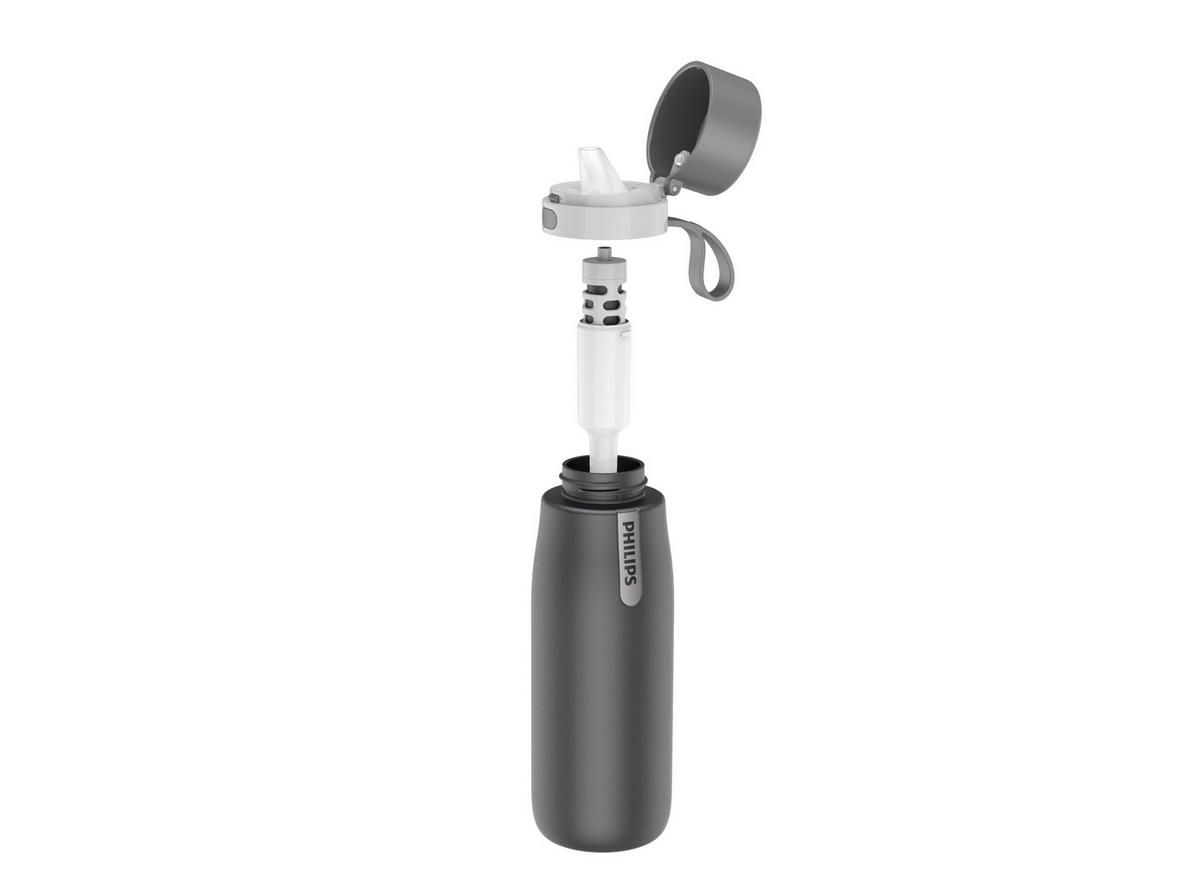 Wasserflasche mit Filter   - Grau, Basics, Metall (7,5/7,5/24,5cm) - Philips