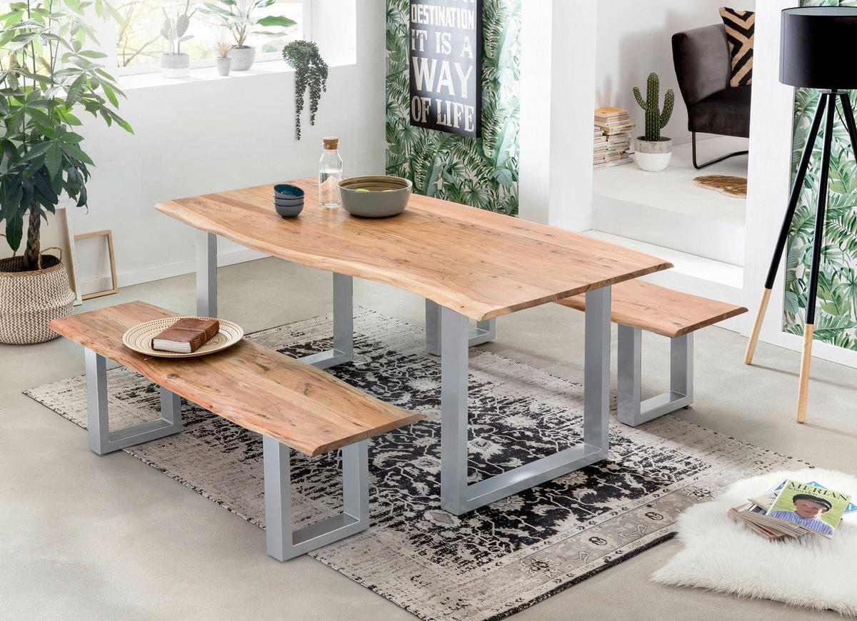 ESSTISCH 220/100/78 cm Echtholz  Holz, Metall rechteckig Naturfarben, Silberfarben  - Silberfarben/Naturfarben, MODERN, Holz/Metall (220/100/78cm) - MID.YOU