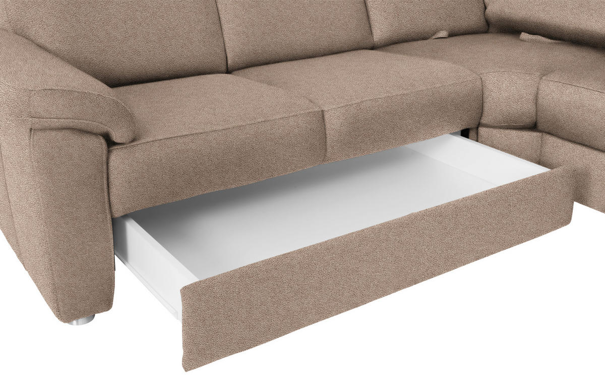 WOHNLANDSCHAFT in Flachgewebe Sandfarben  - Sandfarben/Chromfarben, Konventionell, Textil/Metall (240/330/163cm) - Beldomo System
