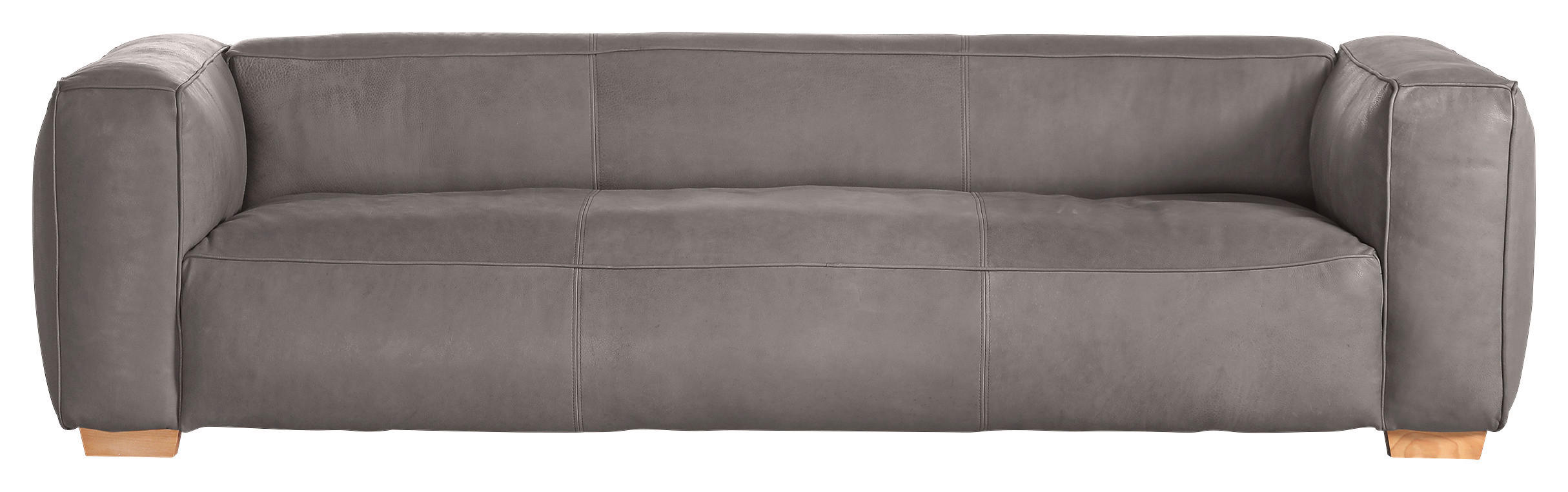 BIGSOFA Echtleder Grau  - Buchefarben/Grau, KONVENTIONELL, Leder/Holz (255/70/110cm) - Hom`in