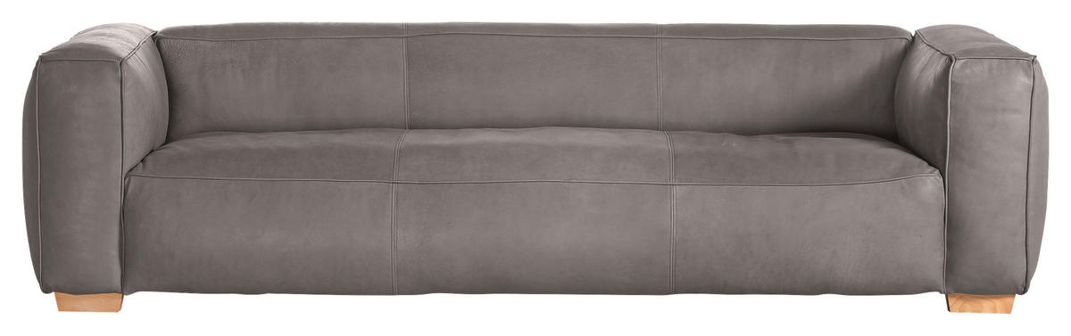 BIGSOFA Echtleder Grau  - Buchefarben/Grau, KONVENTIONELL, Leder/Holz (255/70/110cm) - Hom`in
