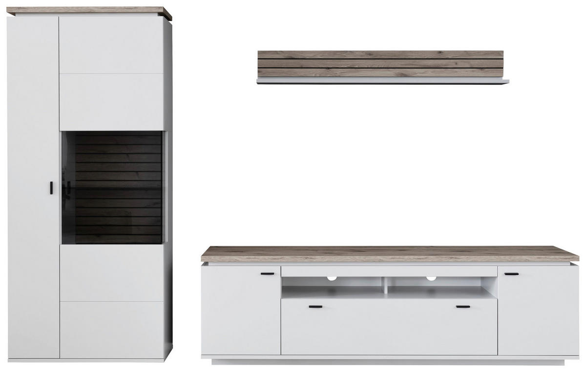 WOHNWAND  in Grau, Eichefarben  310/207/50 cm  - Eichefarben/Anthrazit, Design, Glas/Holzwerkstoff (310/207/50cm) - Stylife