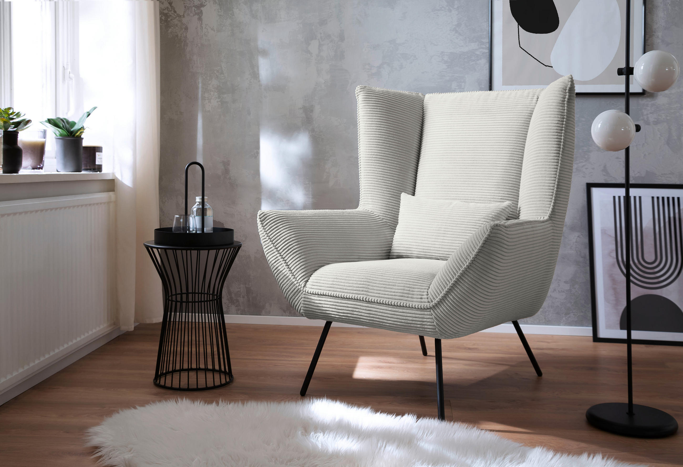 SESSEL Cord Hellgrau    - Hellgrau/Schwarz, Design, Textil/Metall (90/112/94cm) - Pure Home Lifestyle