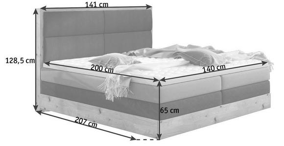 BOXSPRINGBETT Webstoff 140/200 cm INKL. Beleuchtung, Topper - Dunkelgrau/Eichefarben, Design, Holz/Textil (140/200cm) - Linea Natura