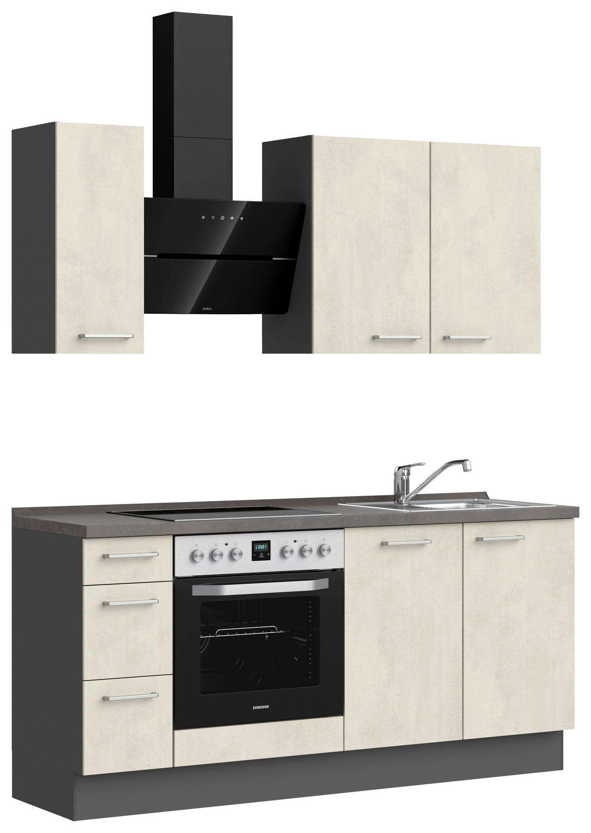 KÜCHENBLOCK Riva 180 cm  in Weiß, Schieferfarben  - Schieferfarben/Edelstahlfarben, MODERN, Holzwerkstoff/Metall (180cm) - Nobilia