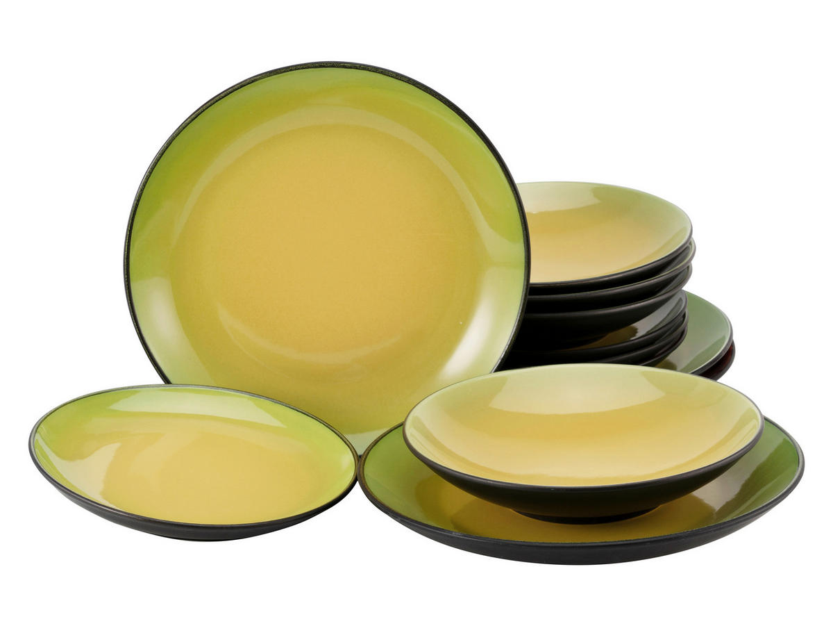 TAFELSERVICE Hot Green 12-teilig  - Hellgelb/Schwarz, Basics, Keramik - Creatable