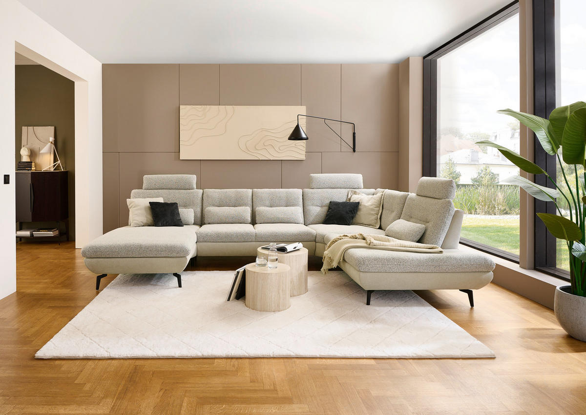 WOHNLANDSCHAFT Beige Chenille  - Beige/Schwarz, Design, Textil/Metall (190/352/243cm) - Dieter Knoll