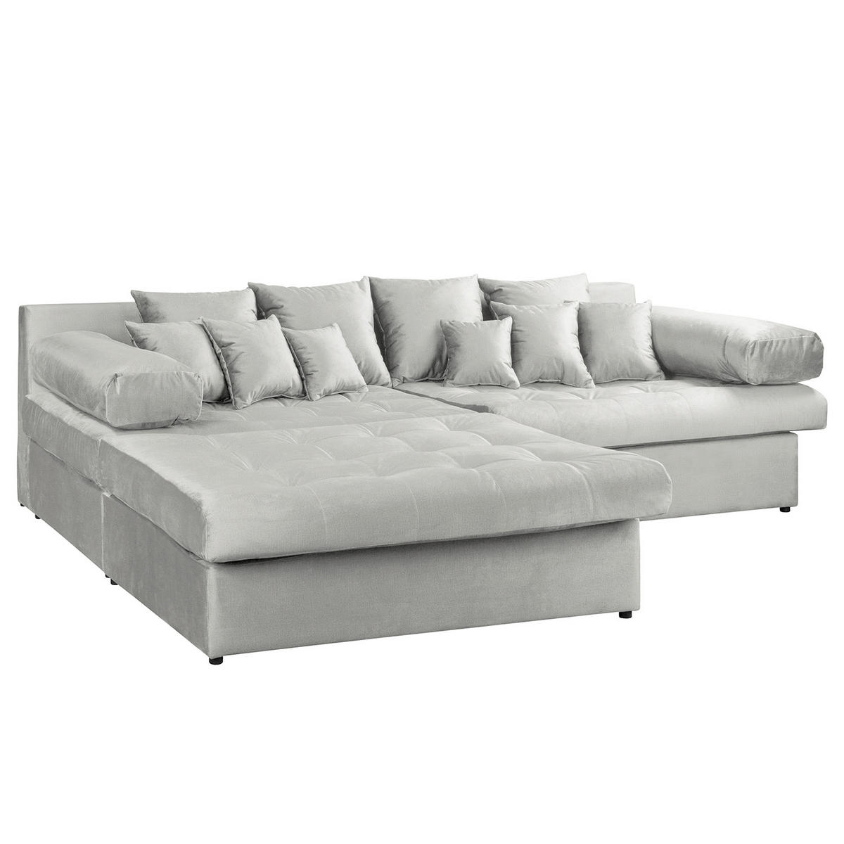 ECKSOFA Velours Hellgrau  - Hellgrau/Schwarz, Design, Kunststoff/Textil (243/284cm) - P & B