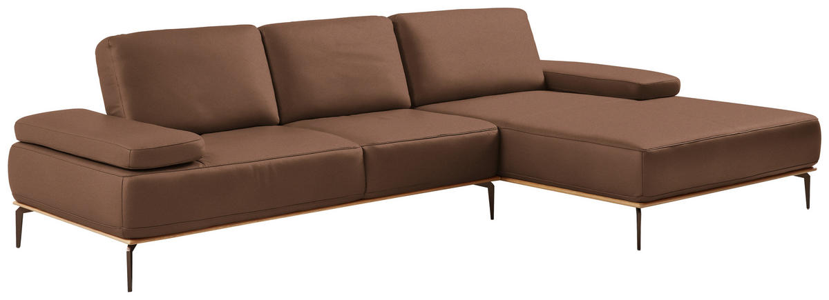ECKSOFA in Echtleder Braun  - Bronzefarben/Braun, Design, Leder/Holz (314/176cm) - Valnatura