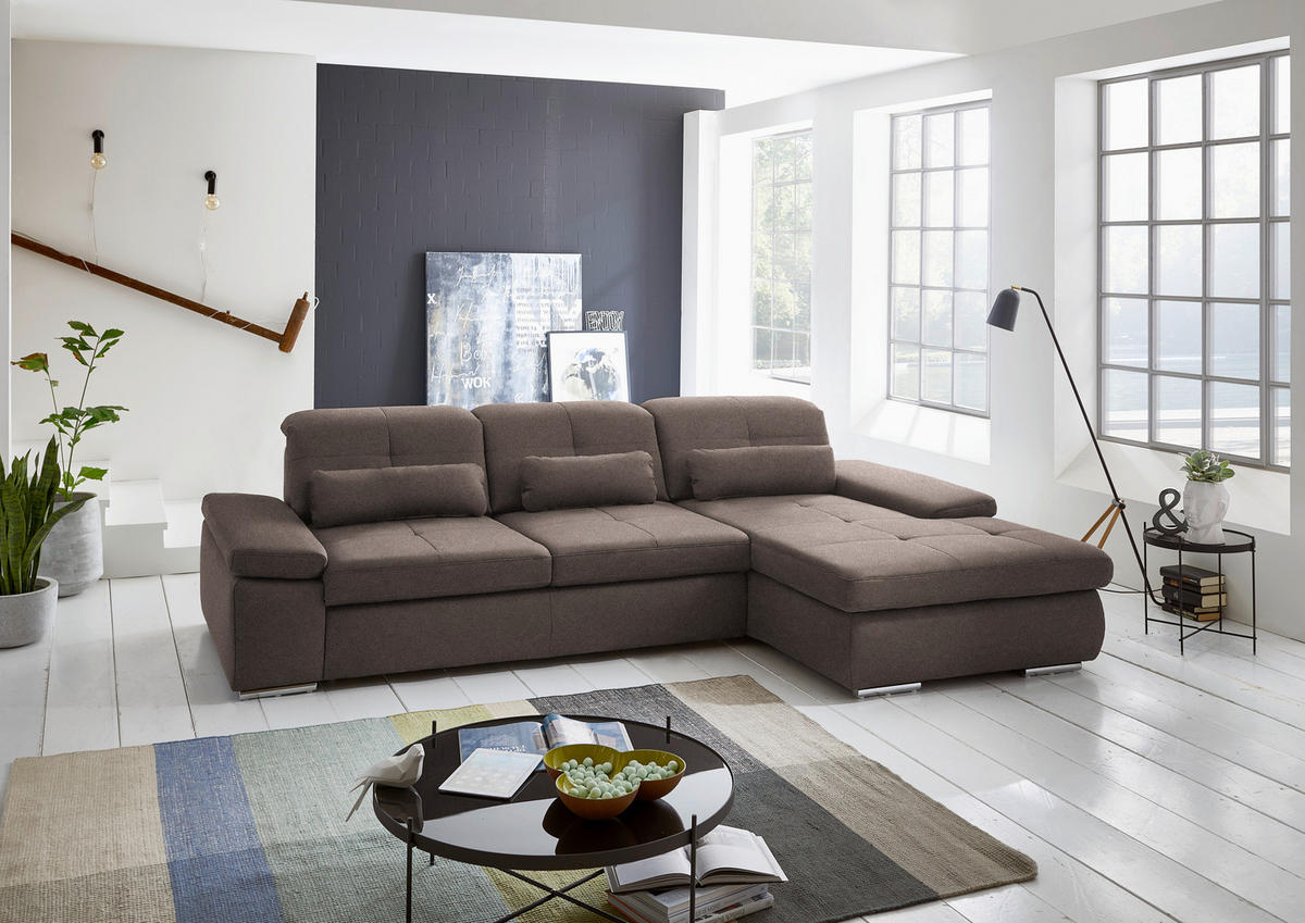 ECKSOFA  in Flachgewebe Graubraun  309/195 cm  - Chromfarben/Graubraun, Design, Textil (309/195cm) - Beldomo Style