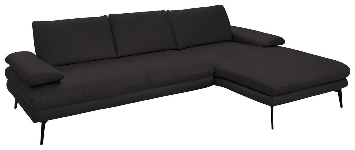 ECKSOFA in Echtleder Dunkelbraun  - Dunkelbraun/Schwarz, Design, Leder/Metall (310/180cm) - Dieter Knoll
