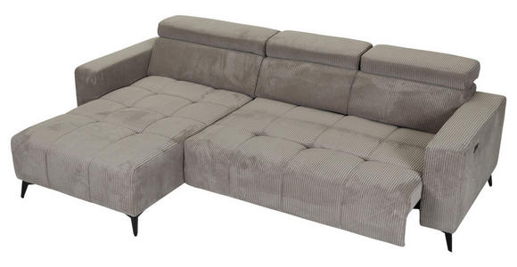 ECKSOFA Taupe Cord Rücken echt, Kopfteilverstellung, Sitzvorzug  - Taupe/Schwarz, KONVENTIONELL, Textil/Metall (170/257cm) - Carryhome